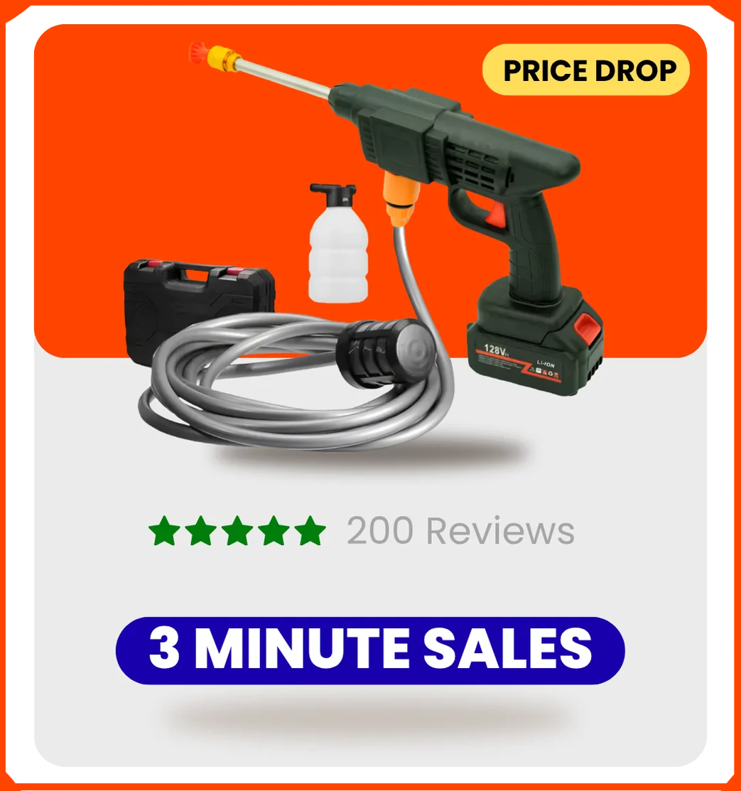 Alltec Cordless Pressure Washer 128V 3-Battery High Pressure Car Wash Gun | Lithium Rechargeable Portable Water Jet Cleaner for Car, Home & Garden Alltec Cordless Pressure Washer 128V 3-Battery High Pressure Car Wash Gun | Lithium Rechargeable Portable Water Jet Cleaner for Car, Home & Garden