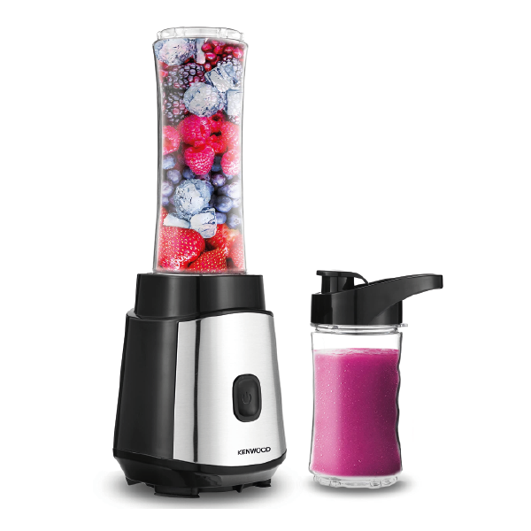 KENWOOD Personal Blender Smoothie Maker With & Tritan Smoothie2Go Bottle and Lid, Ice Crush Function 350 W BLM05.A0BK Silver/Black