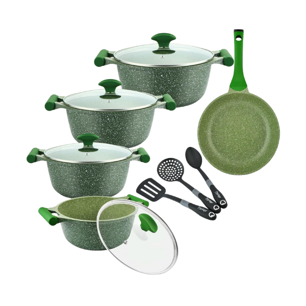 Prestige 12-Piece Granite Non-Stick Aluminium Essentials Cookware PR80963 Green/Clear/Black