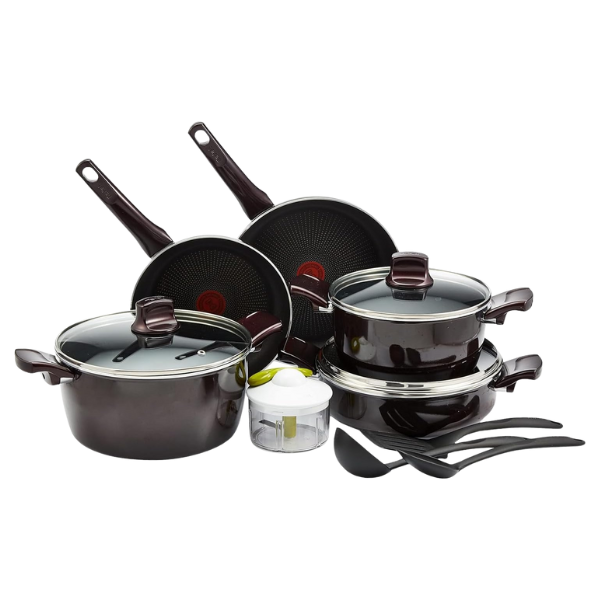 TEFAL Cookware Set G6 Resist Intense 12 Pcs Cooking Set Non-Stick Burgundy Aluminium D5229383 Black/White