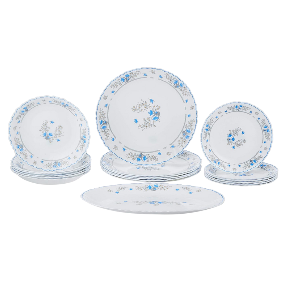 Luminarc 19-Piece Romantique Feston Dinner Set White/Blue 16.2x31.8x30cm DL7645 White/Blue