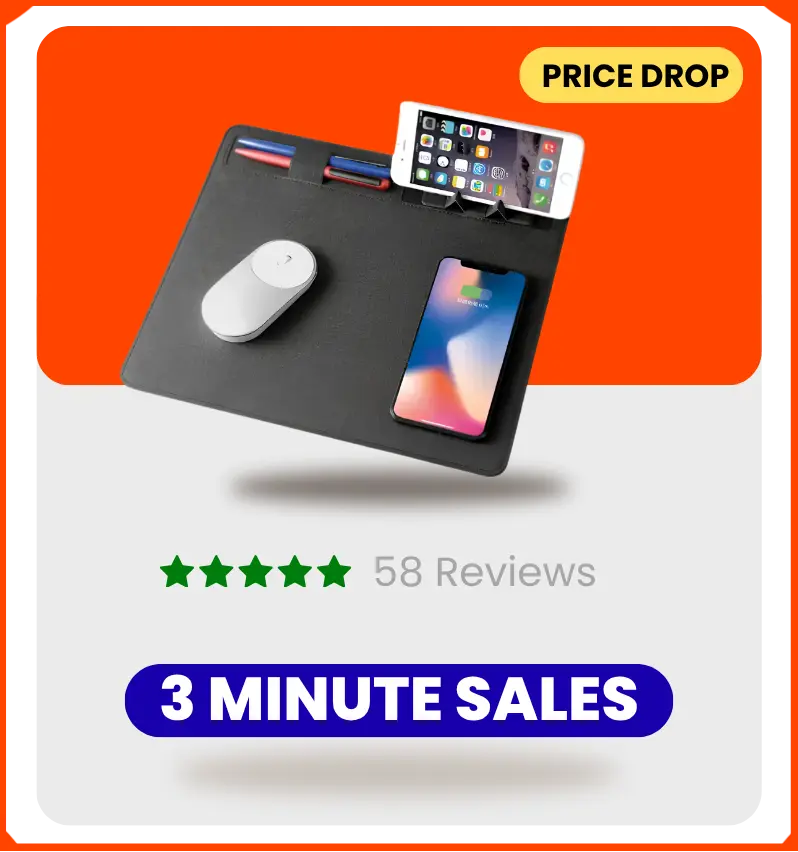 ALLTEC Multifunctional Wireless Charging Mouse Pad with Phone Stand & Organizer Grey