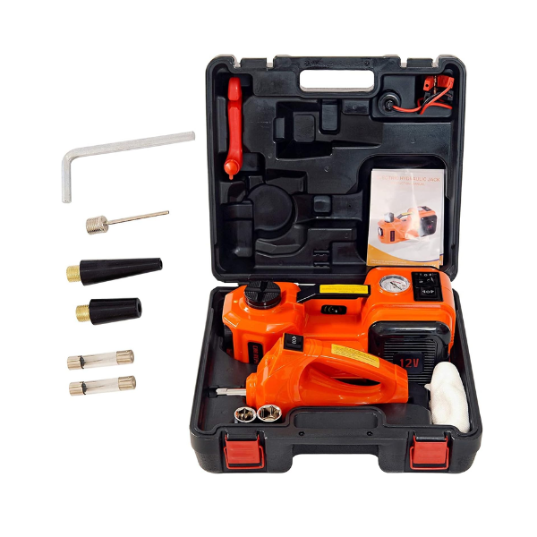 Toby's 5T 3 IN 1 JACK 360¡ã Light Electric Car Jack 5 Ton Hydraulic Floor Jack with Built-in Tire Inflator Pump & LED Light - 2-Way Power Supply