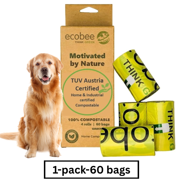 ecobee Think Green   Dog Poop Bags – Unscented 22cm x 33cm Leak-Proof 100% Compostable- 1 Pack  60 Bags