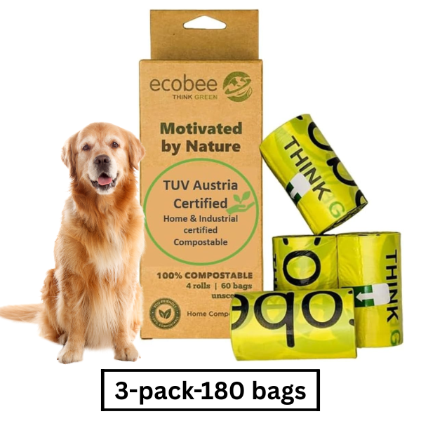 ecobee Think Green Dog Poop Bags  Unscented 22cm x 33cm Leak-Proof 100% Compostable-3 Packs  180 Bags