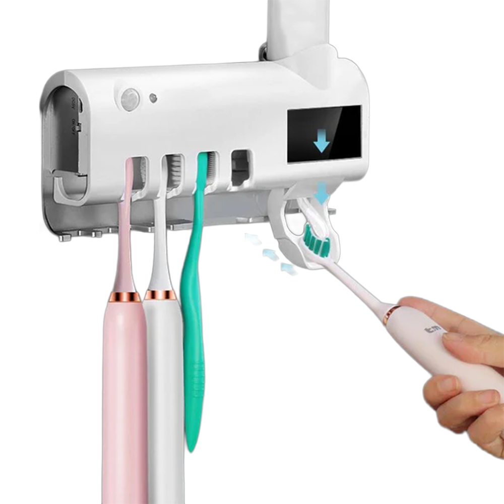Alltec Solar-Powered Automatic Toothbrush Sterilizer & Wall-Mounted Toothpaste Dispenser  White