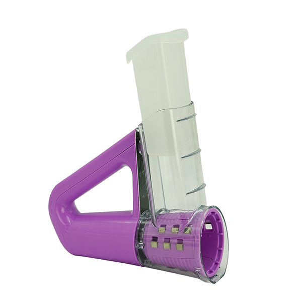 Manual Rotary Drum Vegetable Slicer and Grater, 4 Interchangeable Blades, Multifunction Kitchen Cutter, Handheld Salad Maker, Cheese Grater Purple