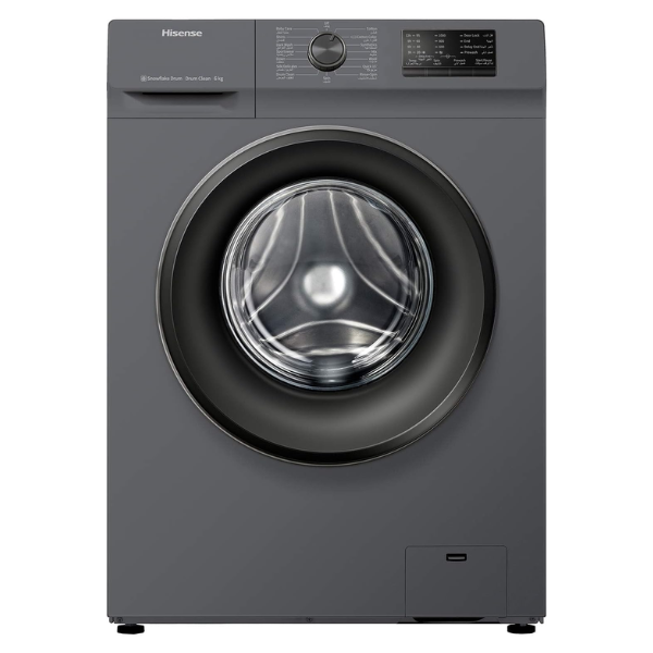 Hisense 6 Kg Front Load Washing Machine 1000 RPM Snowflake Drum Quick Wash Drum Clean Child Lock Time Delay Self Diagnostic A+++ Energy Efficiency Titanium Grey WFVC6010T