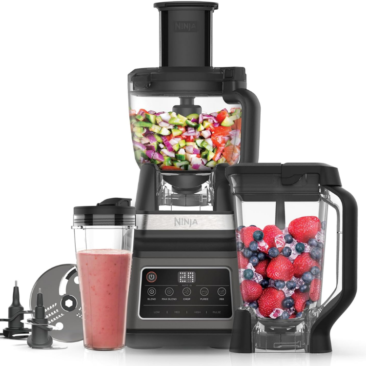 Ninja Mixer With Auto-iQ Food Processor Stand Mixer Personal Blender 1200 W 1.8 Litre Container BN800EU Black/Silver