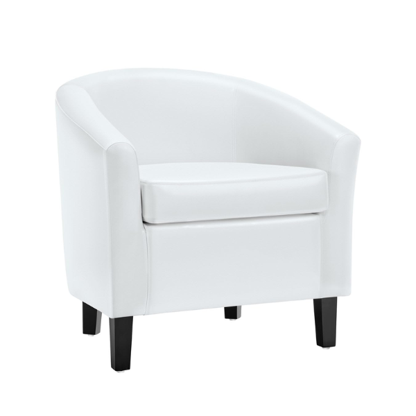 Modern Faux Leather Barrel Accent Chair with Cushioned Seat White M-VEL0