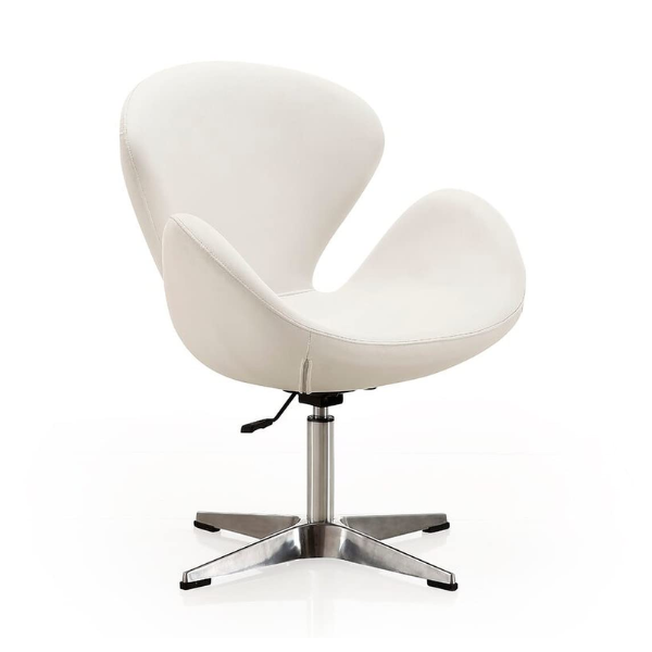 Modern Swivel Lounge Chair with Hydraulic Lift & Cushioned Seat White M-M32