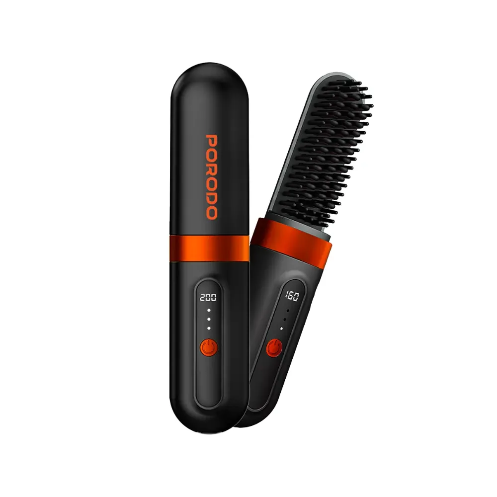 Porodo Lifestyle Portable Heated Styling Brush with Ceramic PTC Heating and Cordless Design Black PDLFST142BK