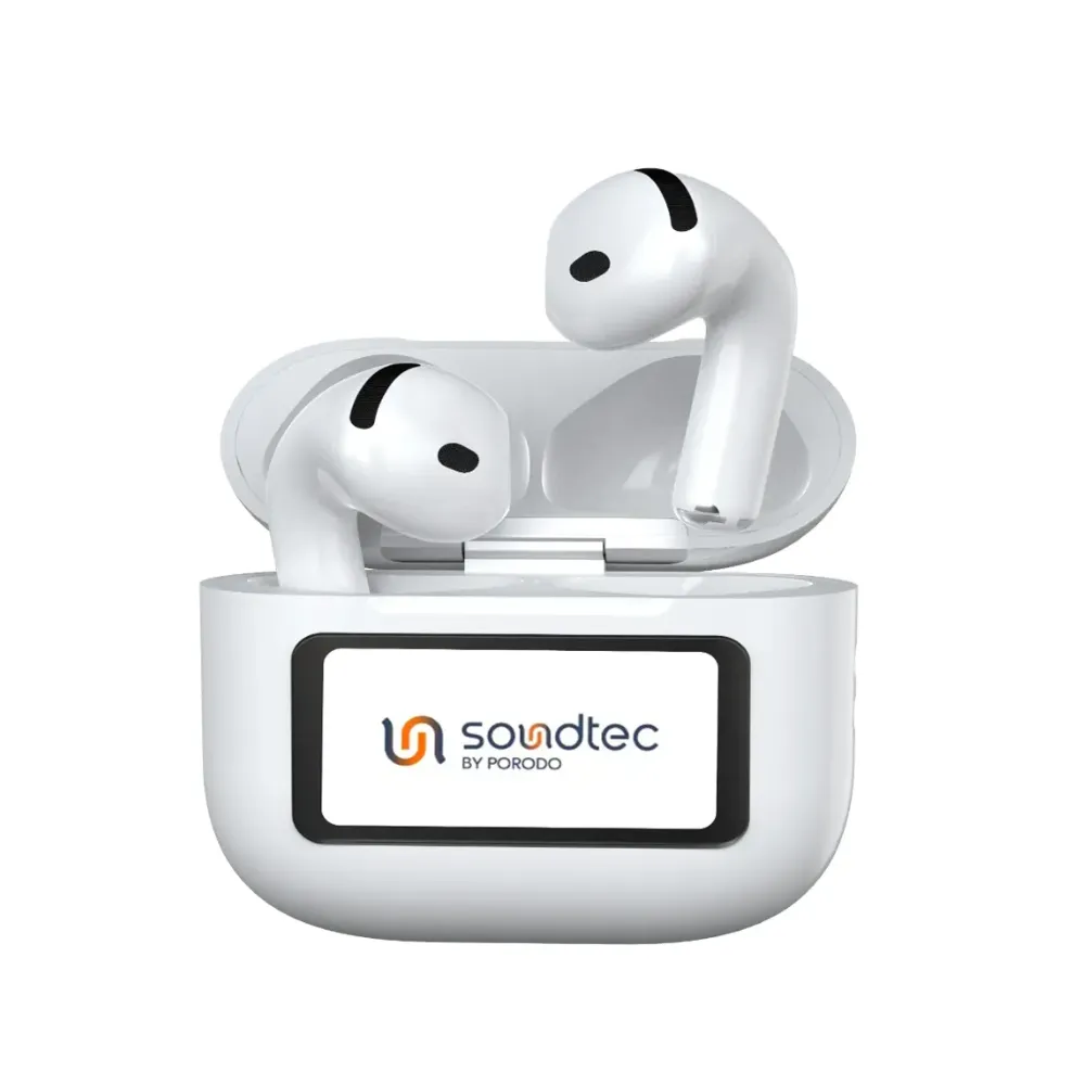 Porodo Soundtec Glimpse ANC True Wireless Earbuds Bluetooth 5.4 Touch Display White PD-STWLEP040-WH Porodo Soundtec Glimpse ANC True Wireless Earbuds Bluetooth 5.4 Touch Display White PD-STWLEP040-WH