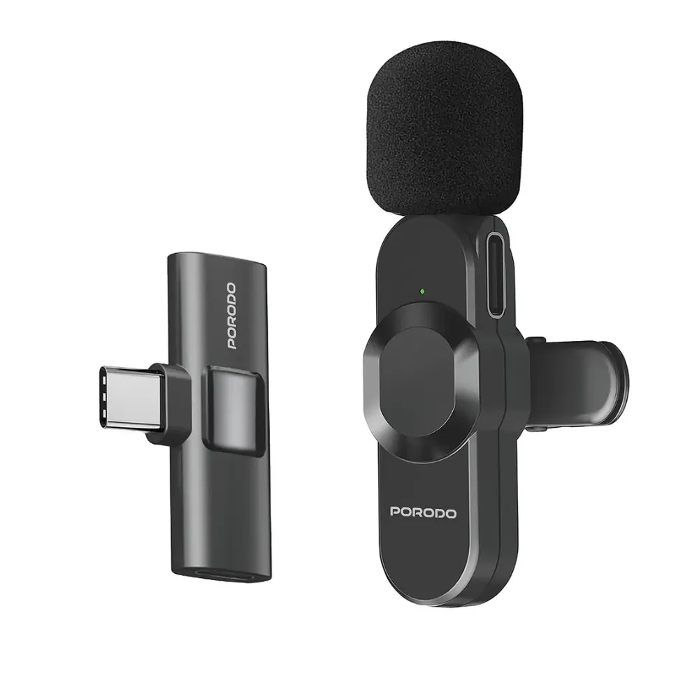 Porodo Audix Wireless Lavalier Microphone Type-C & Lightning Black PDLAMPHF2BK Porodo Audix Wireless Lavalier Microphone Type-C & Lightning Black PDLAMPHF2BK