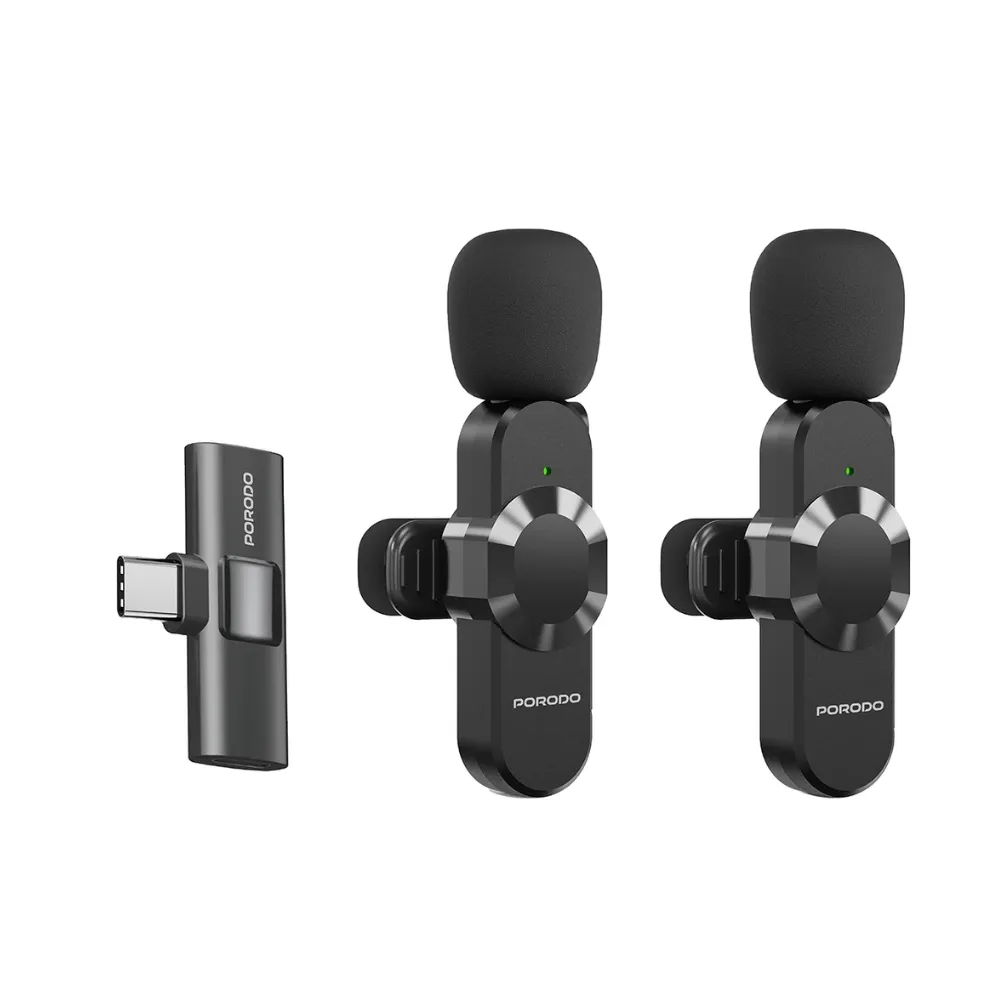 Porodo Audix Pro Wireless Dual Lavalier Microphone Type-C & Lightning Black PDLAMPHF3BK Porodo Audix Pro Wireless Dual Lavalier Microphone Type-C & Lightning Black PDLAMPHF3BK