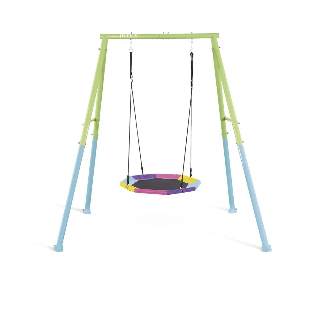 Intex Nest Swing Outdoor Round Saucer Swing Multicolour Steel Frame Hanging Swing 44008