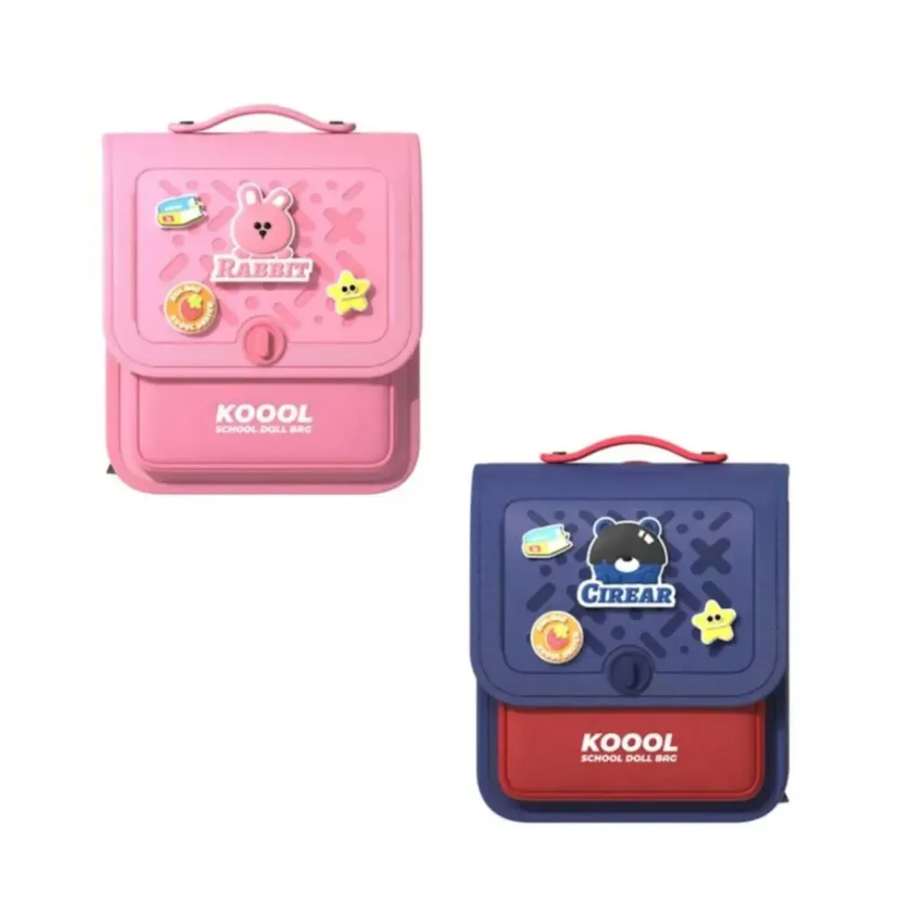 Picocici Kids Doll School Backpack Built-In Doll Accessory Interchangeable Pins Side Pockets Adjustable Padded Straps Lightweight Splash Resistant Blue/Pink(Colour May Vary) K58