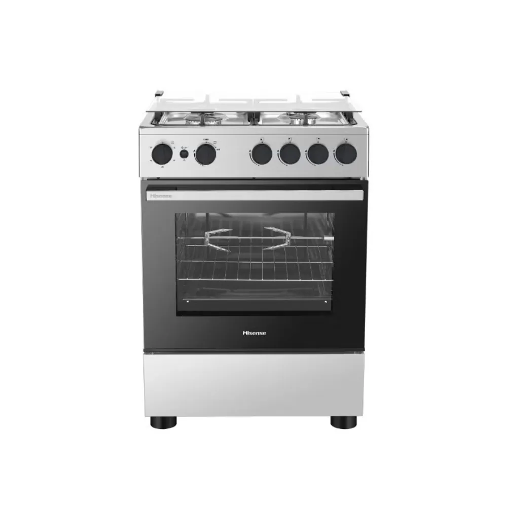Hisense 60cm Freestanding Full Gas Cooker 70L with Gas Oven, Grill, Rotisserie, Cast-Iron Supports, Auto Ignition & Full Safety FFD Grey HFG60422RX02 Hisense 60cm Freestanding Full Gas Cooker 70L with Gas Oven, Grill, Rotisserie, Cast-Iron Supports, Auto Ignition & Full Safety FFD Grey HFG60422RX02