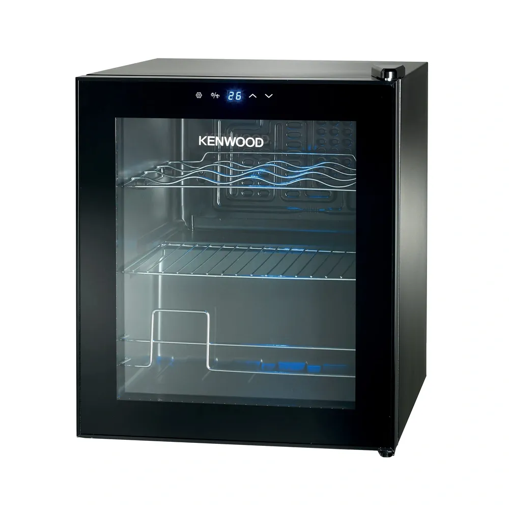 KENWOOD 12-Bottle Wine Cooler Refrigerator Double Glass Door Blue LED Smart Temperature Control Freestanding Black BCM12.000BK