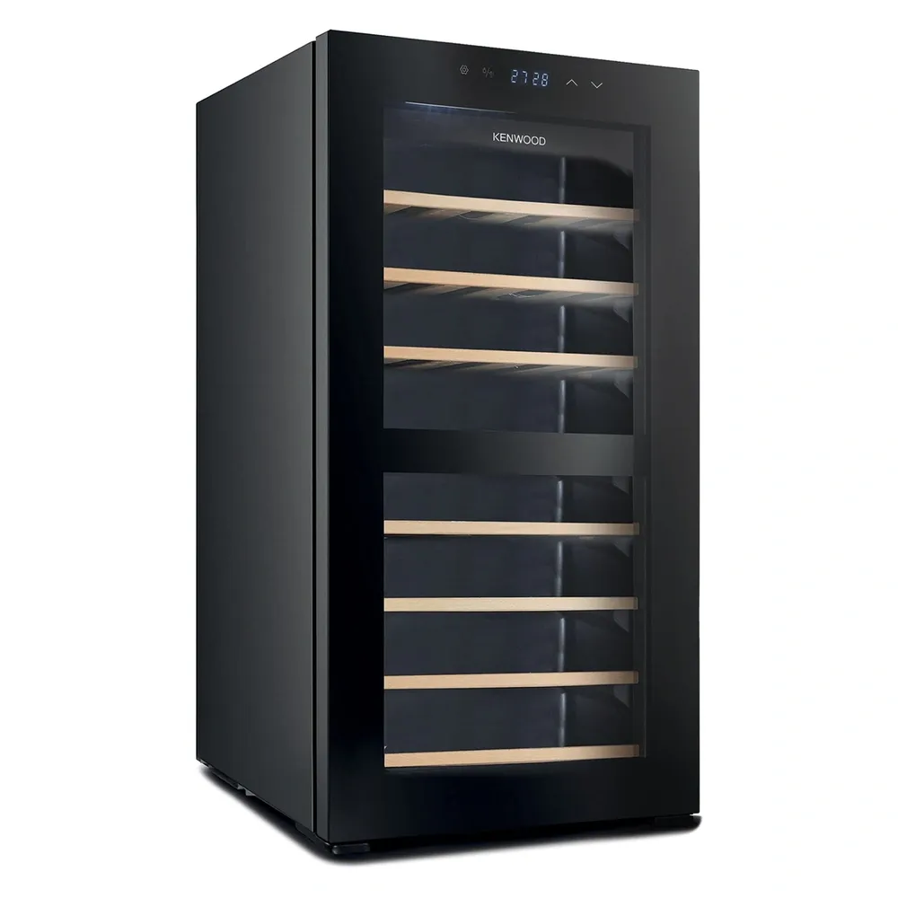 KENWOOD 43-Bottle Wine Cooler Refrigerator Dual Temperature Zone Compressor Cooling Double Glass Door Blue LED Smart Temperature Control Black BCW43