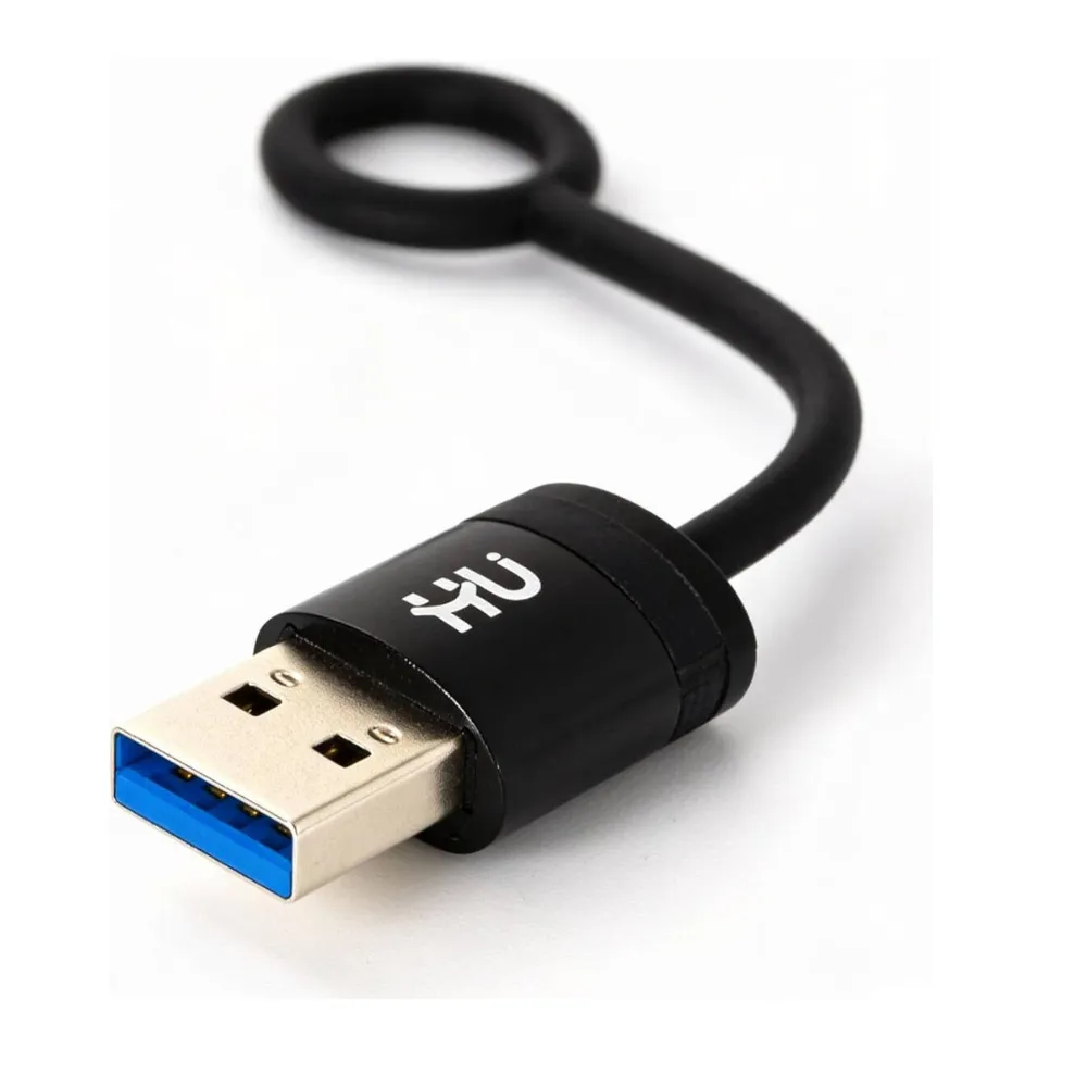 Hui USB 3.0 Male to USB-C Female Adapter 5Gbps High-Speed Data Transfer Aluminum Alloy Anti-Loss Silicone Strap Compact Charging and Sync Adapter Black HAC-1009