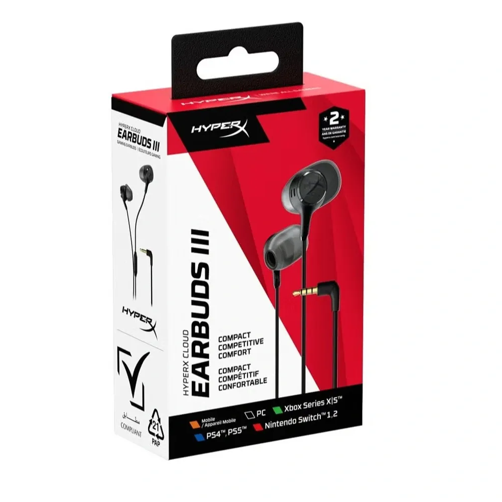 HyperX Cloud Earbuds III Wired Gaming Headset 3.5mm In-Ear Headphones with Microphone for PS4 PS5 and Xbox Series X/S Black