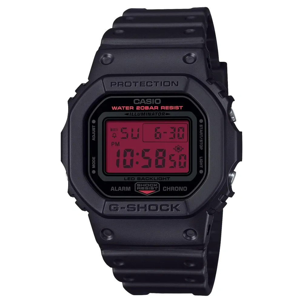 CASIO G-Shock Men's Digital Casual Watch Black Resin Band Red Dial 200M Water Resistant DW-5600BBR-1DR