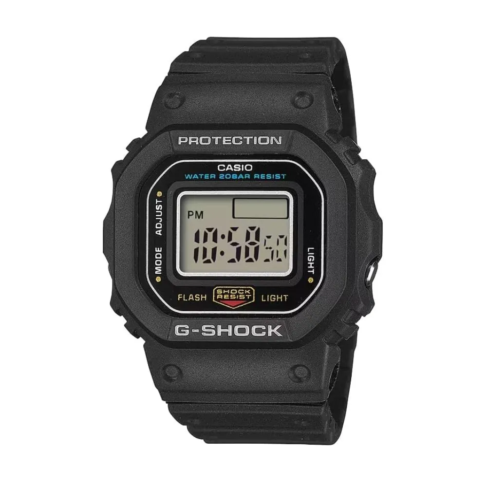 CASIO G-Shock Unisex Digital Ring Watch Black Case Black Silicone Band Grey Dial 200M Water Resistant Shock Resistant Stopwatch Calendar DWN-5600-1DR