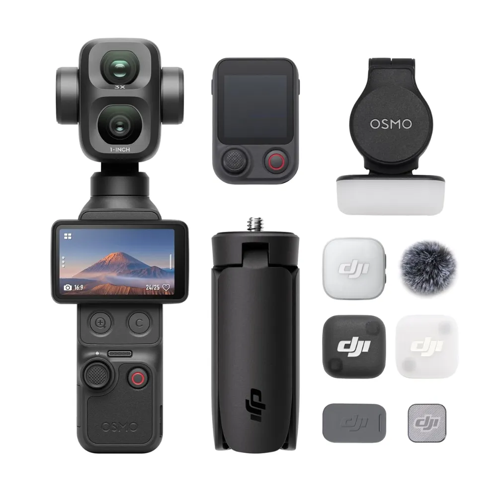 DJI Osmo Pocket 4P Vlog Combo Dual-Lens Vlog Camera 1-Inch CMOS 4K 240fps 17-Stop Dynamic Range 12x Optical Zoom 103GB Built-In Storage 3-Axis Stabilization Fill Light Mic Mini 2 Transmitter Dji osmo pocket 4 p vlog combo