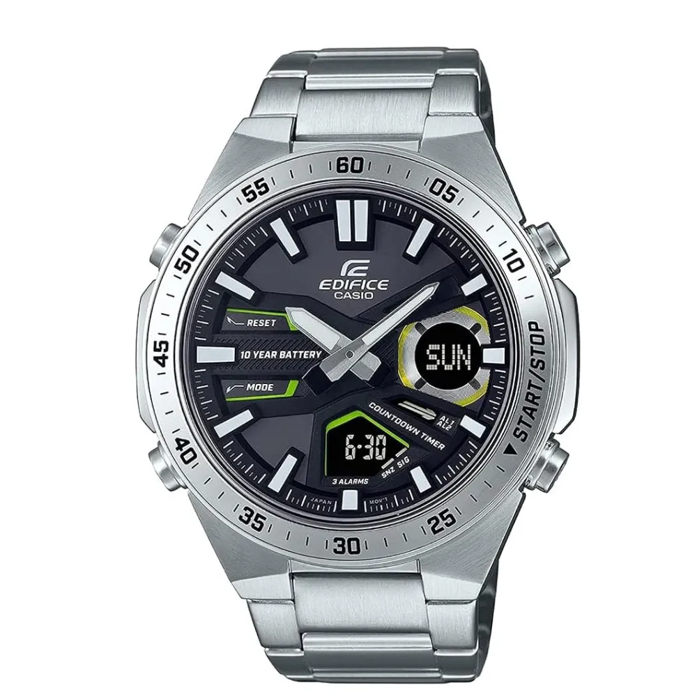 CASIO Edifice Men's Analog-Digital Quartz Watch Black Dial Silver Stainless Steel Bracelet EFV-C110D-1A3VDF