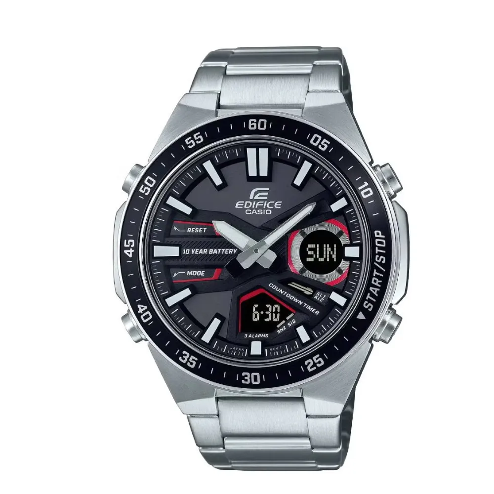 CASIO Edifice Men's Analog-Digital Quartz Watch Black Dial Silver Stainless Steel Bracelet EFV-C110D-1A4VDF