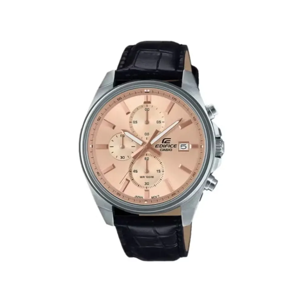 CASIO Edifice Men's Chronograph Quartz Watch Brown Dial Black Genuine Leather Strap EFV-610EL-5AUDF