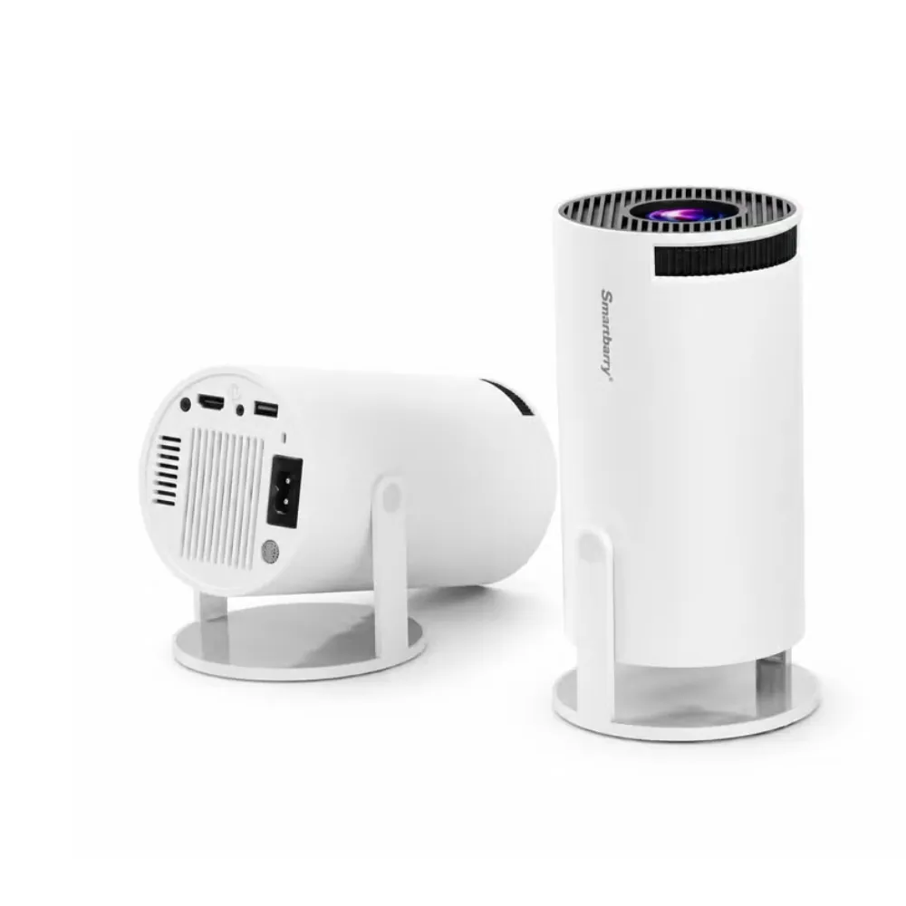 Smartbarry HT88 Portable Smart Projector with Native 720P HD Resolution, 4K Video Support, Android OS, 1GB RAM, 8GB Storage, 120 ANSI Lumens, Dual-Band 2.4GHz/5GHz WiFi, HDMI Input & 180° Rotatable Design – White