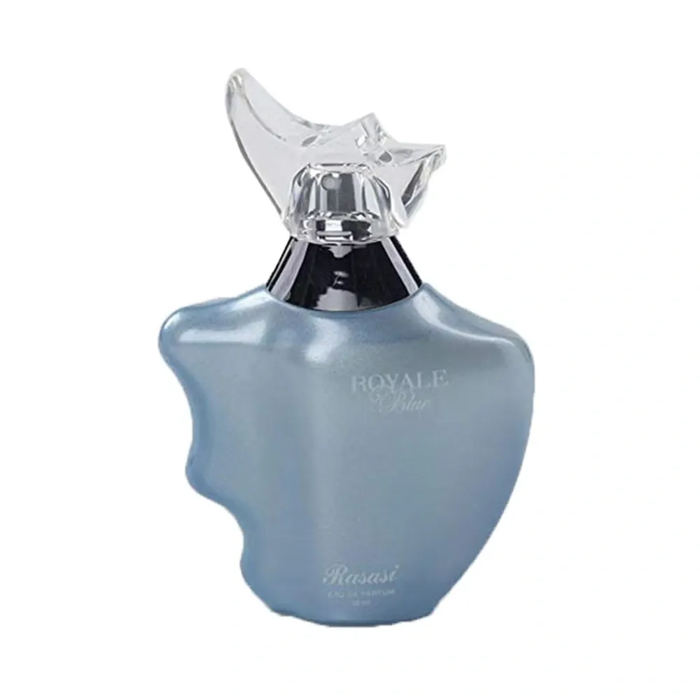 Rasasi Royale Blue Eau de Parfum for Women Fresh Fruity Floral Aquatic Fragrance Bergamot Orange Melon Apple Peach Rose Jasmine Patchouli Cedarwood Musk Blue 50ml