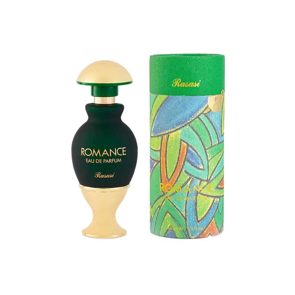 Rasasi Romance Eau de Parfum for Women Floral Woody Musk Fragrance Hyacinth Ylang-Ylang Apricot Raspberry Peach Rose Jasmine Amber Sandalwood Green 45ml