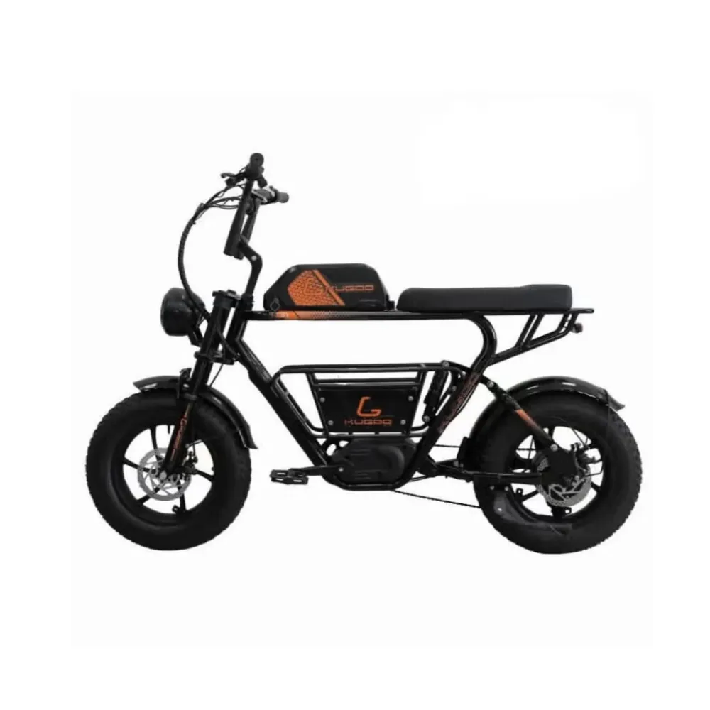 KUGOO T31 City Harley Fat Tyre Electric Bike 48V 13Ah Battery 45km/h Speed 45km Range 16-Inch Tubeless Tyres Pedal Assist Front Suspension Dual Disc Brakes LED Lights Black Orange T31