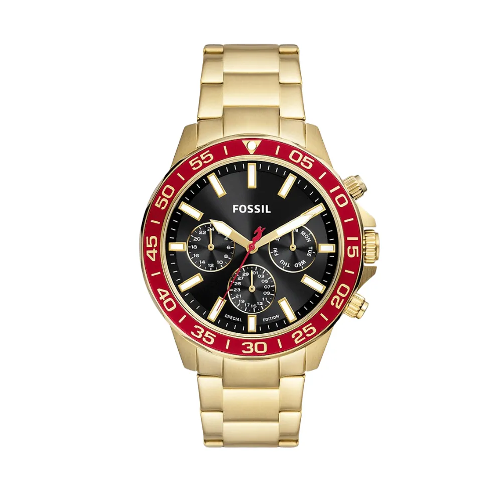 Fossil Bannon Men's Analog Black Dial Gold Tone Stainless Steel Multifunction Watch BQ2755