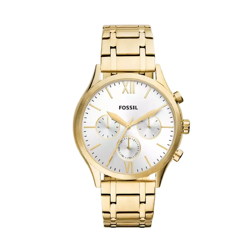 Fossil Fenmore Men's Analog Silver Sunray Dial Gold Stainless Steel Multifunction Watch BQ2809