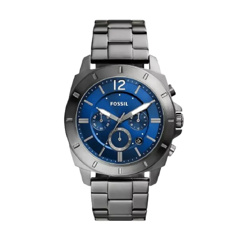 Fossil Privateer Men's Analog Blue Dial Smoke Stainless Steel Chronograph Watch BQ2816