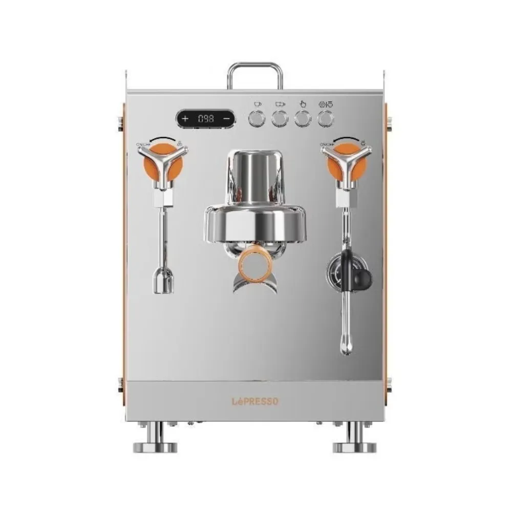 LePresso Commercial-Home Espresso Machine 15 Bar Pressure Dual Boiler System 2600W-3100W 1.6L Water Tank 58mm Filter Customizable Brewing 6 Pre-Brewing Options Hot Water and Milk Steamer Silver LPCFFM0029
