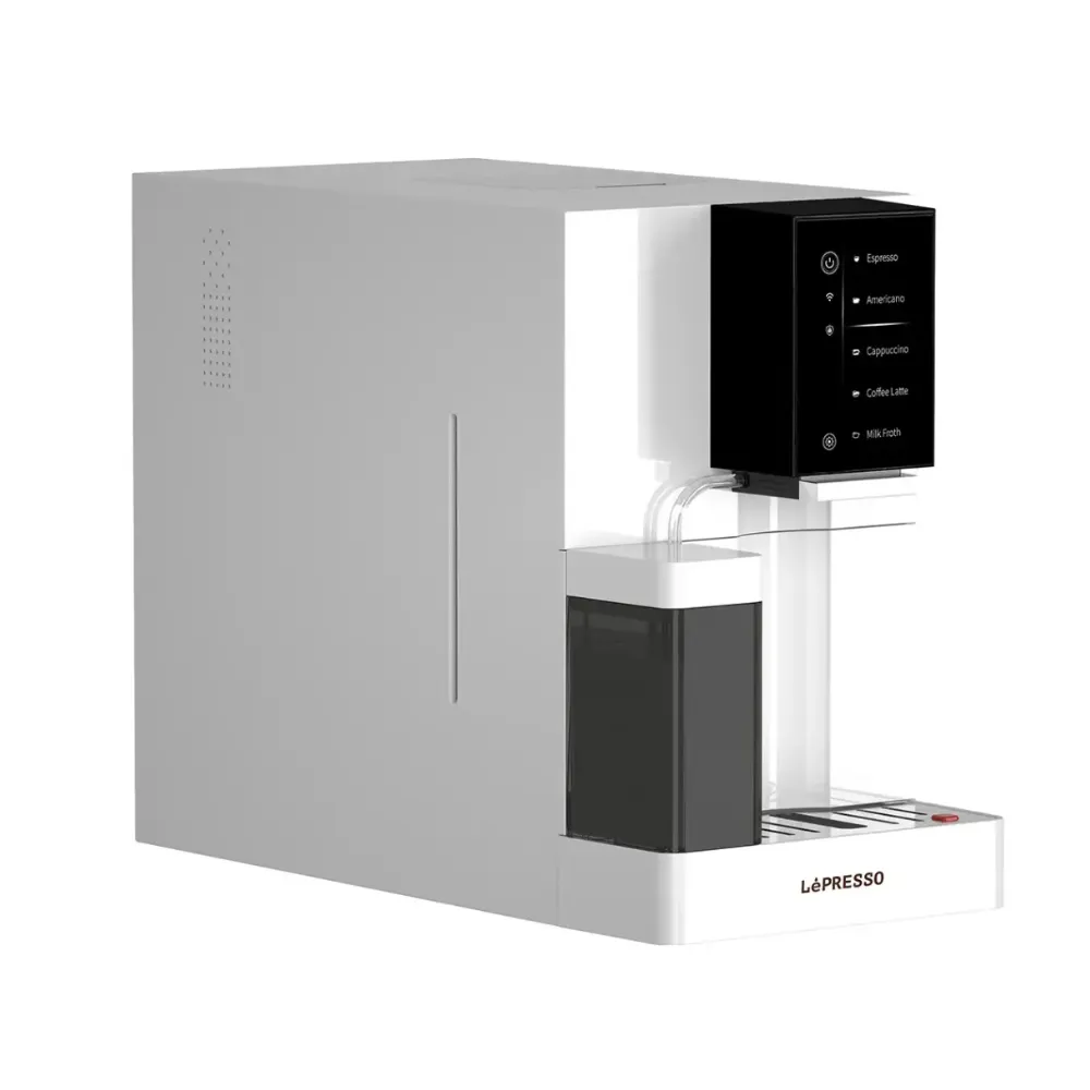 LePresso Automatic Coffee Machine with Mobile App 19 Bar Italian Pump Dual Boiler Adjustable Grinder 4.3 Inch Digital Screen 1.2L Water Tank 300ml Milk Tank White LPCFFBAC0046WH