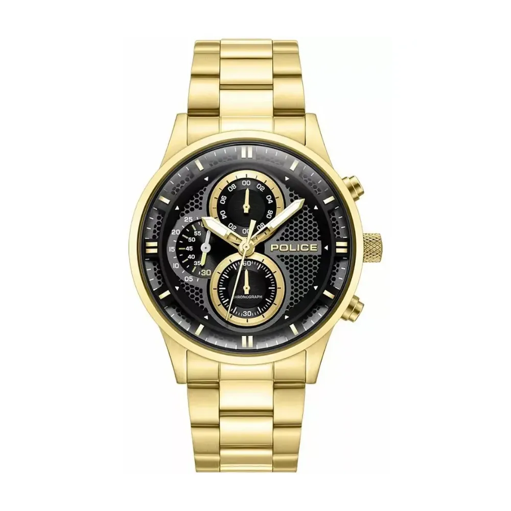 Police Levuka Urban Men's Chronograph Watch VD38 Quartz Movement Gold-Tone Stainless Steel Case Black Dial Gold Accents Gold Stainless Steel Bracelet 5 ATM Water Resistance Gold Black PEWGK0092503 Police Levuka Urban Men's Chronograph Watch VD38 Quartz Movement Gold-Tone Stainless Steel Case Black Dial Gold Accents Gold Stainless Steel Bracelet 5 ATM Water Resistance Gold Black PEWGK0092503