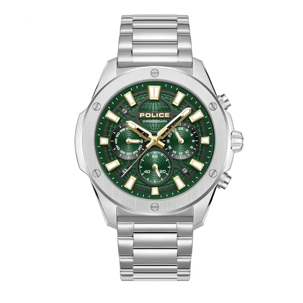 Police Moonstrike Rebel Men's Analog Watch VD55 Quartz Movement Silver Stainless Steel Case Green Dial Silver Stainless Steel Bracelet 5 ATM Water Resistance Silver Green PEWGK0093101 Police Moonstrike Rebel Men's Analog Watch VD55 Quartz Movement Silver Stainless Steel Case Green Dial Silver Stainless Steel Bracelet 5 ATM Water Resistance Silver Green PEWGK0093101
