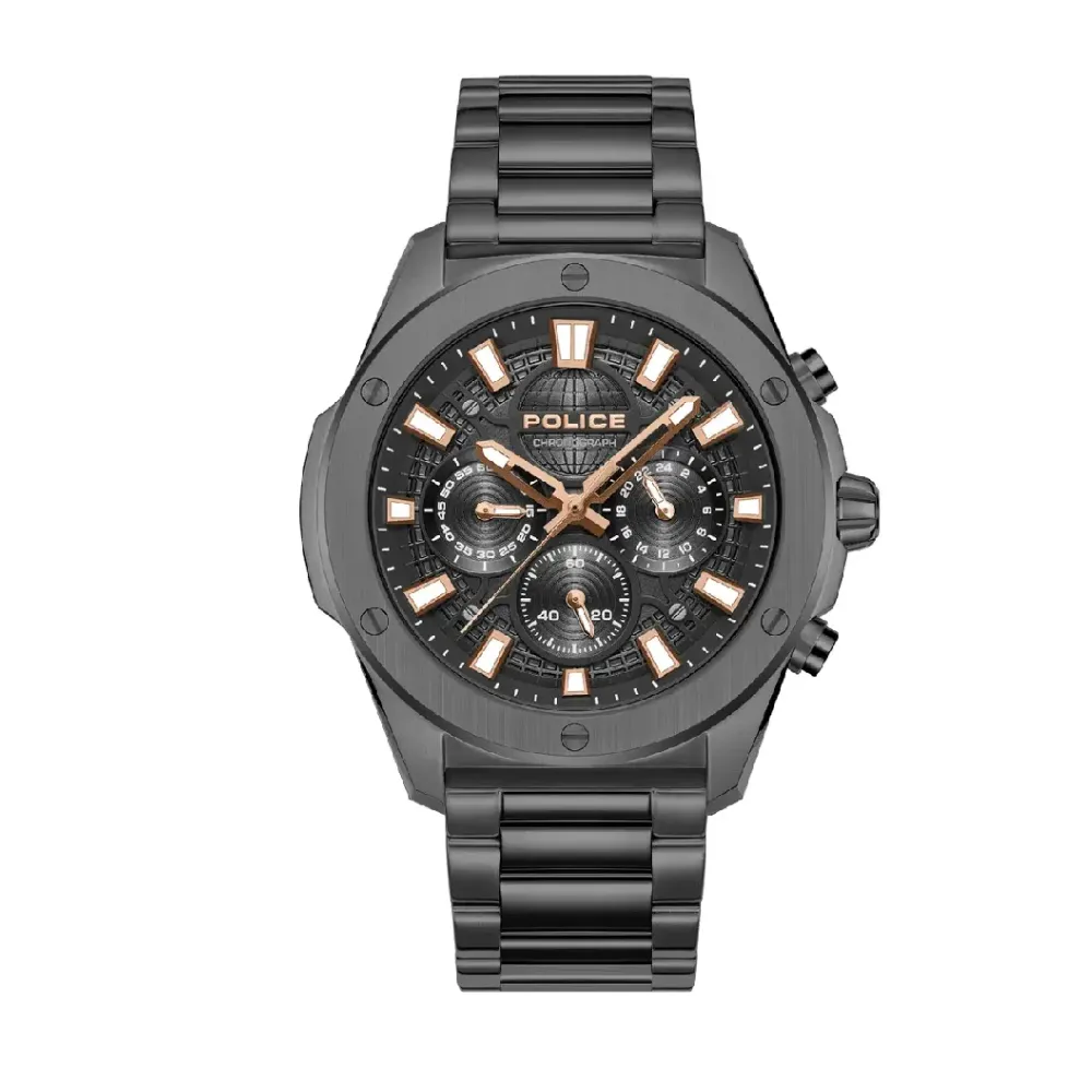Police Moonstrike Men's Multifunction Chronograph Watch Dual Time Quartz Movement Gunmetal Ion-Plated Stainless Steel Case Black Dial Bronze-Tone Indexes Gunmetal Bracelet 5 ATM Water Resistance Gunmetal Black PEWGK0093103 Police Moonstrike Men's Multifunction Chronograph Watch Dual Time Quartz Movement Gunmetal Ion-Plated Stainless Steel Case Black Dial Bronze-Tone Indexes Gunmetal Bracelet 5 ATM Water Resistance Gunmetal Black PEWGK0093103