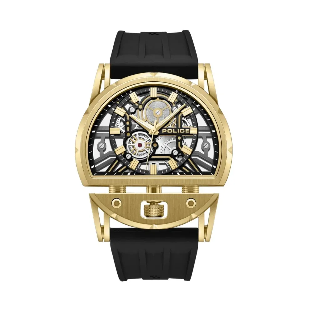 Police Daintree 2.0 Men's Analog Watch 3-Hand Quartz Movement Stainless Steel Case Layered Black and Gold Dial Exposed Screw Design Black Silicone Strap 5 ATM Water Resistance Black Gold PEWGM0081508 Police Daintree 2.0 Men's Analog Watch 3-Hand Quartz Movement Stainless Steel Case Layered Black and Gold Dial Exposed Screw Design Black Silicone Strap 5 ATM Water Resistance Black Gold PEWGM0081508