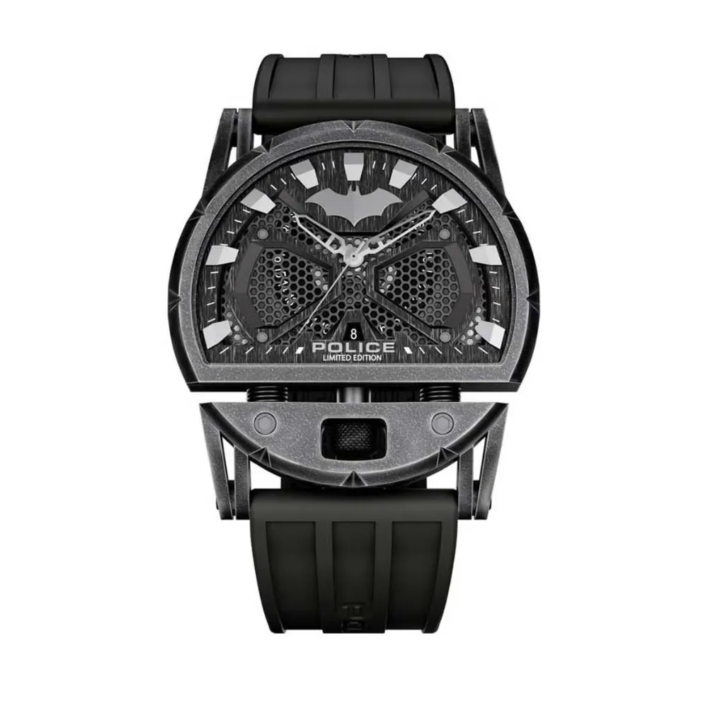 Police Dark Side Batman Limited Edition Men's Analog Watch Quartz Movement Antique Gunmetal Ion-Plated Case Honeycomb-Textured Dial Industrial Screw Details Black Silicone Strap with Metal Links Gunmetal Black PEWGN0075401 Police Dark Side Batman Limited Edition Men's Analog Watch Quartz Movement Antique Gunmetal Ion-Plated Case Honeycomb-Textured Dial Industrial Screw Details Black Silicone Strap with Metal Links Gunmetal Black PEWGN0075401
