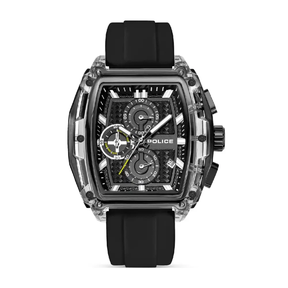 Police Clout Tank Men's Chronograph Watch Quartz Movement Black Barrel-Shaped Stainless Steel and Plastic Case Black Dial Luminous Hands and Indexes Multicolor Silicone Strap 3 ATM Water Resistance Black Yellow Red Orange PEWGO00778X2 Police Clout Tank Men's Chronograph Watch Quartz Movement Black Barrel-Shaped Stainless Steel and Plastic Case Black Dial Luminous Hands and Indexes Multicolor Silicone Strap 3 ATM Water Resistance Black Yellow Red Orange PEWGO00778X2