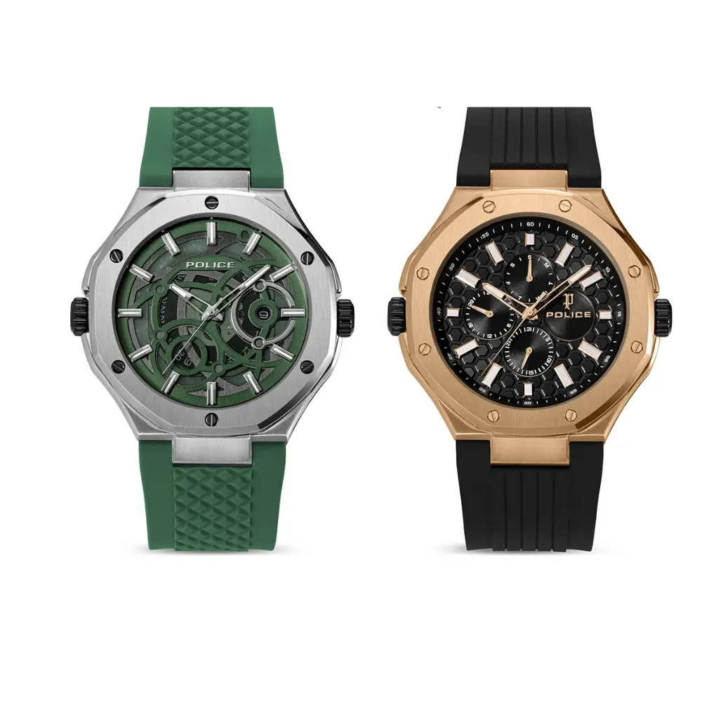 Police Dual Men's Reversible Analog Watch Seiko VX9N Quartz Movement Silver Stainless Steel Round Case Green Dial Multicolor Silicone Strap 5 ATM Water Resistance Silver Green PEWGQ0081902 Police Dual Men's Reversible Analog Watch Seiko VX9N Quartz Movement Silver Stainless Steel Round Case Green Dial Multicolor Silicone Strap 5 ATM Water Resistance Silver Green PEWGQ0081902