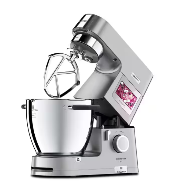 KENWOOD Stand Mixer Metal Body Kitchen Machine Cooking Chef Xl With Induction Cooking Function Built In Weighing Scale Stainless Steel Bowl And Food Steamer 5 Tools Glass Blender Food Processor 6.7 L 1500 W KCL95.424SI Silver