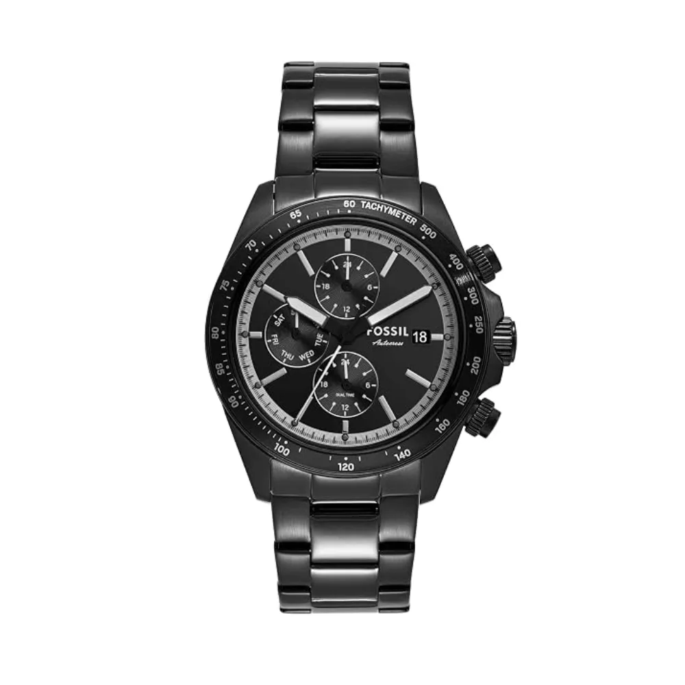 Fossil Autocross Men's Multifunction Analog Watch 42mm Stainless Steel Case Black Sunray Dial Quartz Movement Mineral Glass 50m Water Resistance Black BQ2875